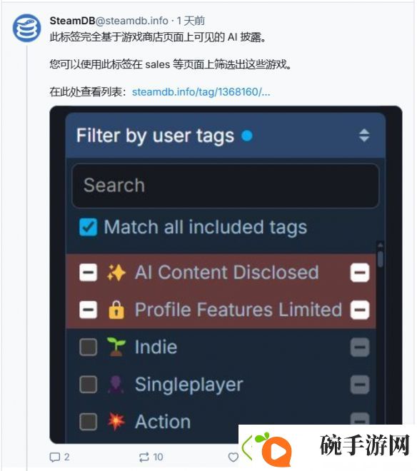 Steam新增过滤选项「AI生成游戏」建议YouTube也跟进