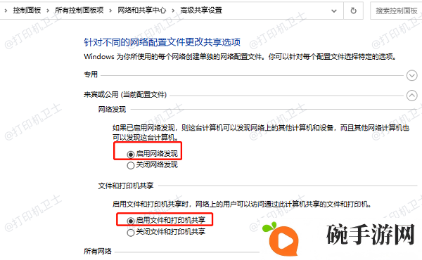 启用文件和打印机共享